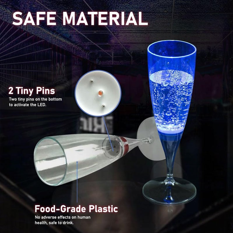 HOMEYA LED Champagne Flutes (Set of 6 Multi-Color), Water Liquid Activated Light Up Cups Flashing Wine Glasses Blinking Cocktail Whisky Drinkware Glow Dark for Christmas Halloween Party Wedding Gifts - Image 3